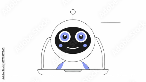 A friendly robot with a cheerful expression providing information and support through a chat interface embodying the role of AI in enhancing online community interactions.
