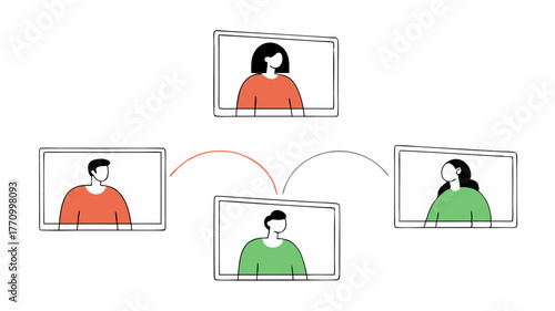 An online video call with individuals from different backgrounds sharing their stories and experiences related to mental health fostering connection despite physical distance.