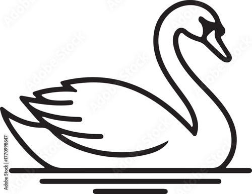 Elegant Swan Outline Illustration Waterfowl Bird Icon Vector Design