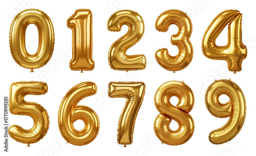 Full Set of Golden Shiny Mylar Number Balloons