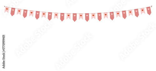 Valentine's Day. Festive garland of flags with hearts.