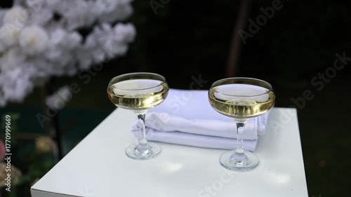 Wedding white table with white flower decorations