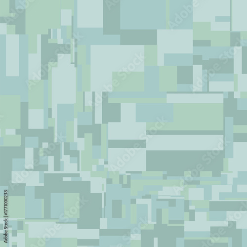 Geometric block pattern with layered rectangular shapes in soothing neutral green blue color palette