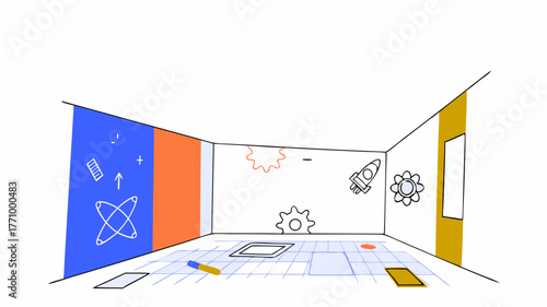 A creative art and science fusion space where young artists create graffitistyle STEM designs merging creativity with technical skills and expression.