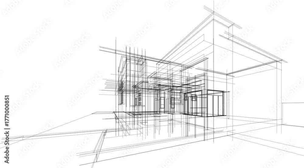Obraz premium Linear view of house architectural concept vector illustration