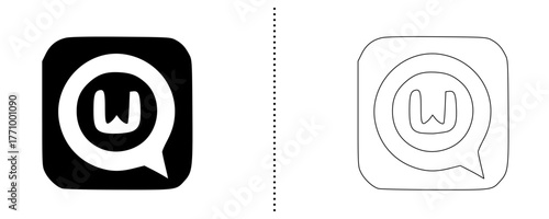 Letter W Chat Icon Solid and Outline Vector Symbol for Messaging App, Web Communication, Social Media, and Online Interaction Design