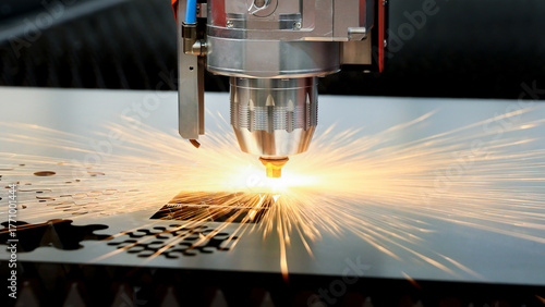 Cnc milling machine. Processing and laser cutting for metal in the industrial. Motion blur. Industrial exhibition of machine tools.