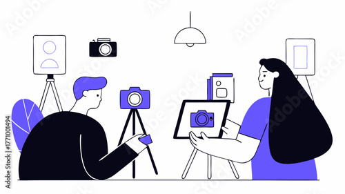 An art workshop with participants engaged in photography and videography capturing moments of expression and digital storytelling.