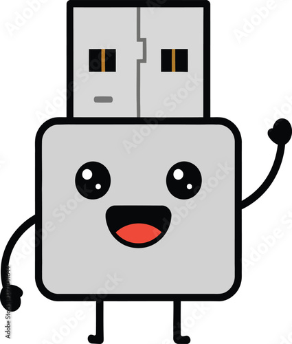 Cute cartoon USB flash drive character waving with a happy expression Keywords: usb, flash drive