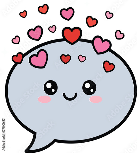 Cute Kawaii Chat Bubble With Hearts And Sparkles On White Background speech bubble conversation