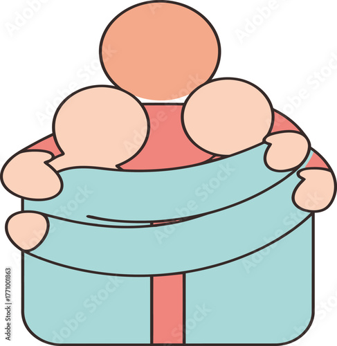 Illustration of a Person Hugging Two Babies with a Blanket family love