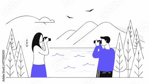 A nature photography class in a scenic environment with participants capturing images of landscapes and wildlife showcasing the intersection of art and nature appreciation.