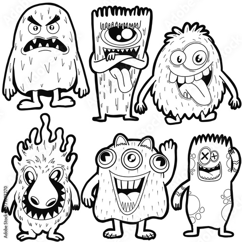 Hand-drawn illustrations, monsters doodle, Hand Drawn cartoon.