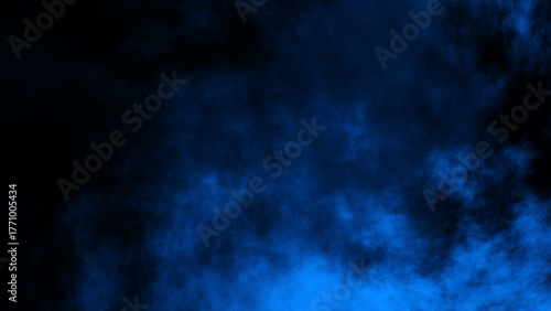 blue fog or smoke on black background.	