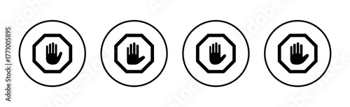Stop icon vector. stop road sign. hand stop sign and symbol. Do not enter stop red sign with hand