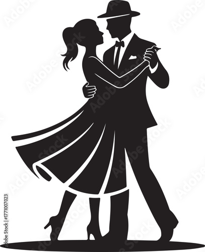 Silhouette of a couple dancing tango on a white background ballroom dancing dance