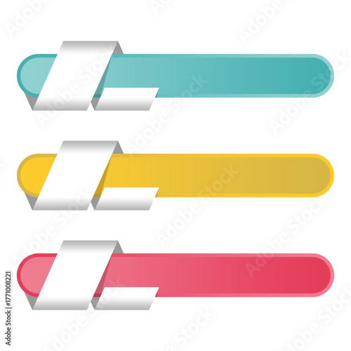 Modern Gradient Infographic Bars Template with Three Color Labels and White Paper Ribbons, Editable Vector Design for Business Presentation, Education, Marketing, and Data Visualization