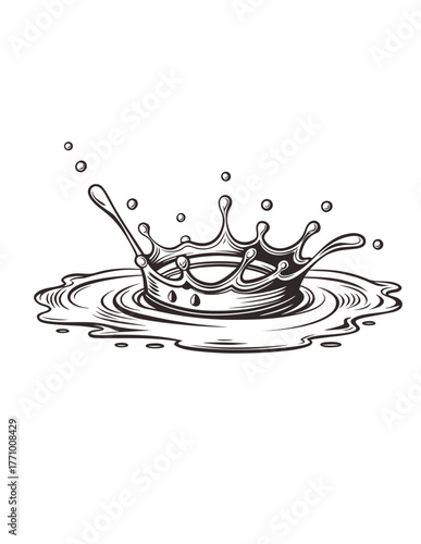 Dynamic white water splash forming a crown shape on a black background