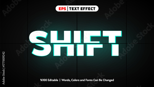Shift text effect with glitch distortion style in neon green and white colors editable vector format for modern design and typography projects