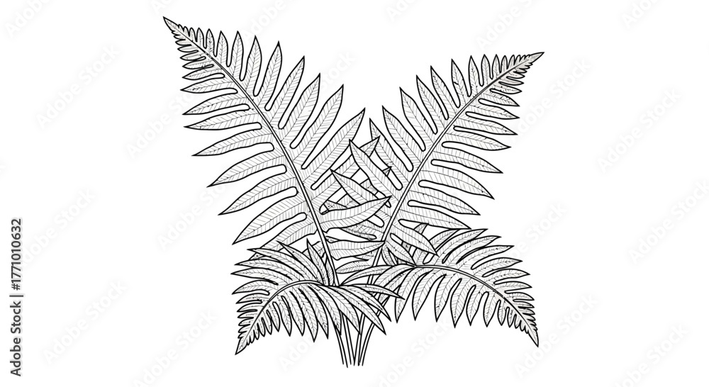 Obraz premium Elegant line drawing of stylized fern fronds with intricate details