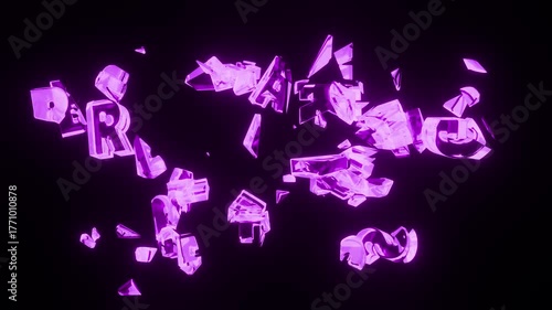 Breaking News title 3D text motion graphic animation,  created by 3D modeling transparent glow materials and fracture particles.