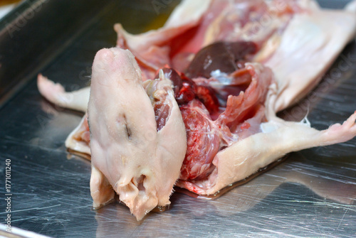 Dead guinea pig ready to be cooked. Typical peruvian food.