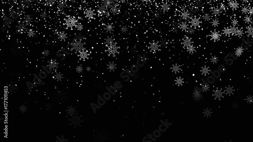 Beautiful realistic snow flakes falling animation on a black screen background, perfect for winter themes, Christmas videos, festive intros, overlays, and background effects. Winter Snowfall Overlay. 