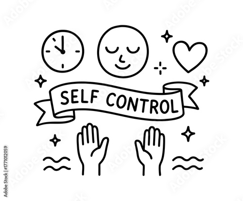 Minimalist self control concept with calm icons and banner