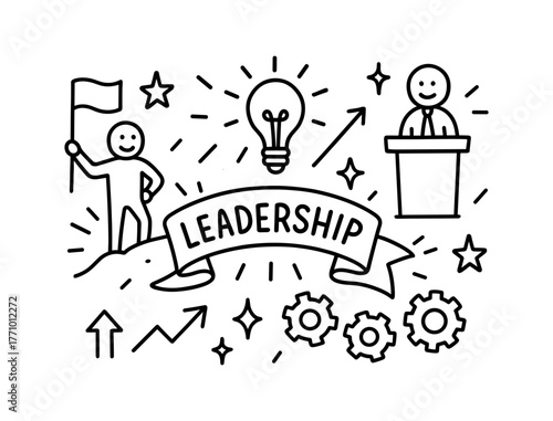 Leadership concept with light bulb and success icons in linear style