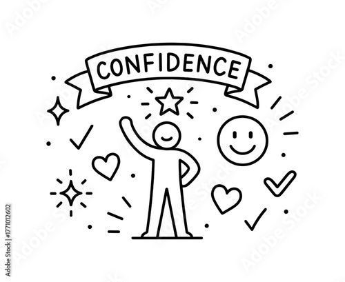 Confidence concept with positive symbols in minimalist line art style