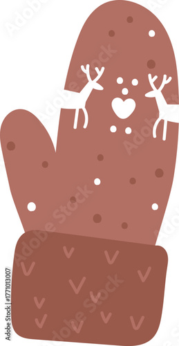 Winter Mitten with Reindeer Pattern