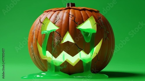 Green Glowing Jack o Lantern for Spooky Halloween Design