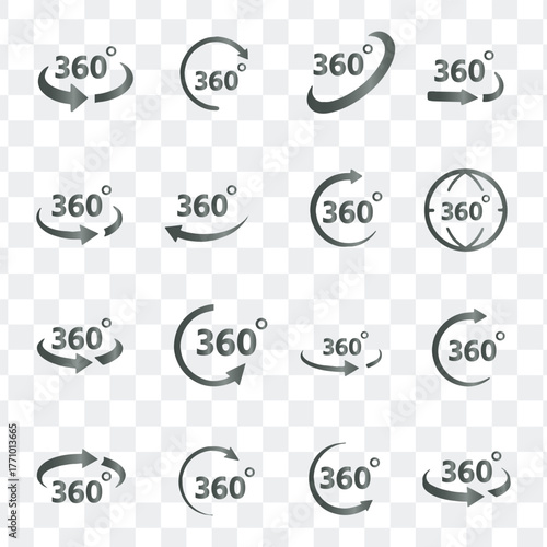 360 degree view rotation icons set graphic design vector illustration