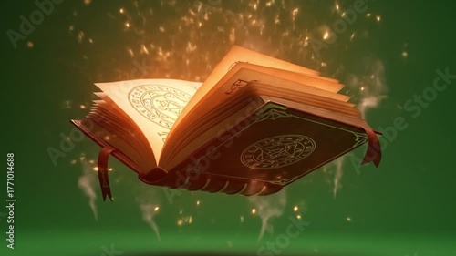 Magical Halloween Spell Book Opening with Glowing Light