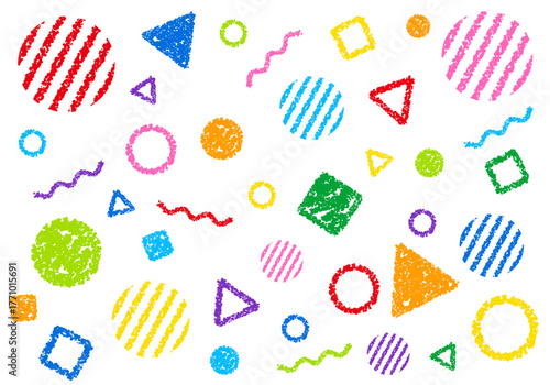 クレヨン素材　幾何学模様のポップな背景