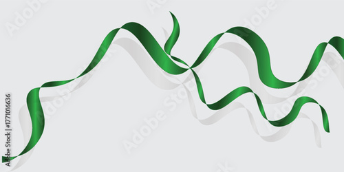 green satin ribbon bow curly scroll isolated on white background with clipping path for holiday and wedding card confetti design decoration