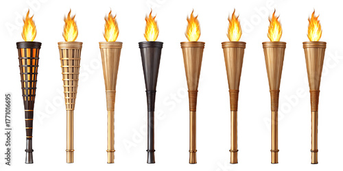 Torch PNG Set – Burning Fire Torches Isolated on Transparent Background