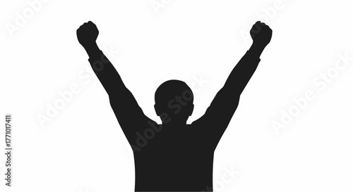 Silhouette of a person with arms raised in the air in a gesture of triumph and celebration pose image