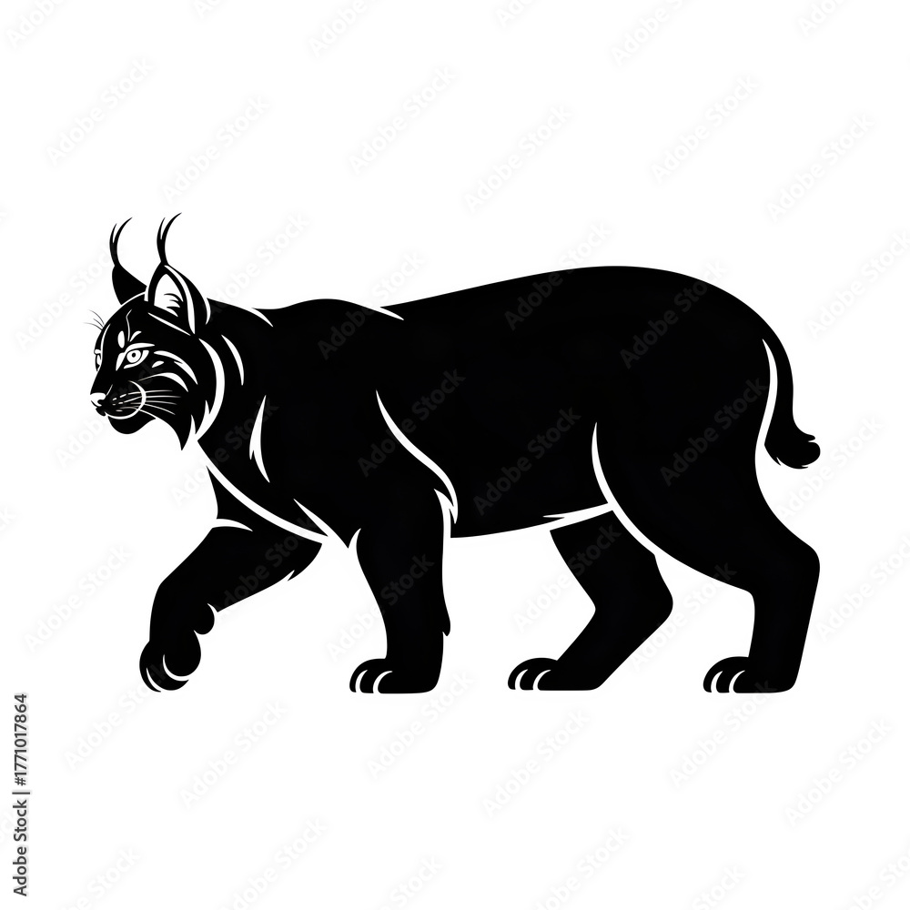 Obraz premium Elegant lynx outline illustration, perfect for wildlife education projects and captivating logo designs, showcasing the animal's strength and grace