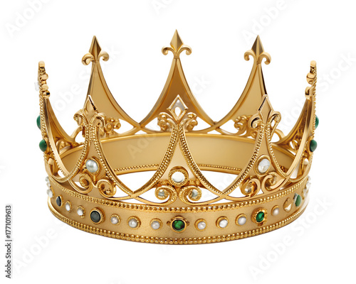 Golden Crown PNG – Realistic Royal Crown Isolated on Transparent Background