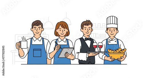 Friendly restaurant staff welcoming customers with service and delicious food options