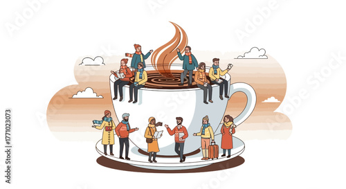 Diverse group of friends enjoying coffee break together fostering warm connections and conversations