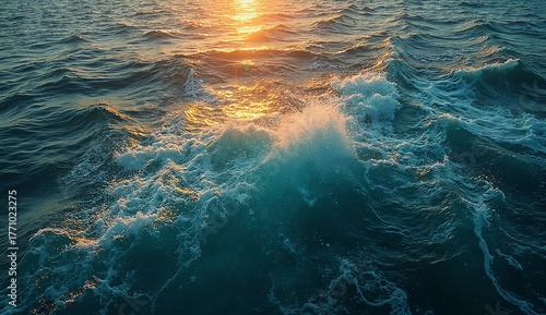 Sea waves crashing under warm evening sunlight. Ideal for nature, travel, and relaxation visuals