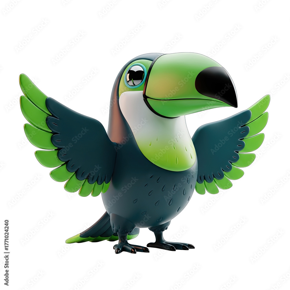 Naklejka premium Cartoon toucan bird with wings spread isolated on transparent background
