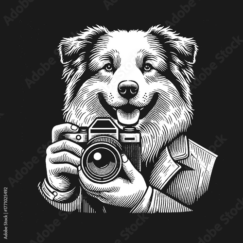 Dog Photographer Captures Moments with Camera in Hand.