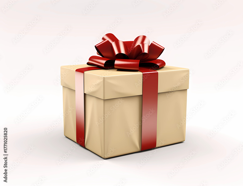 Obraz premium elegant beige gift box with a red bow