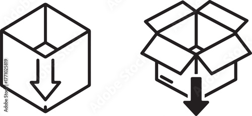 Black Outline Box Icons with Downward Arrow Design Elements