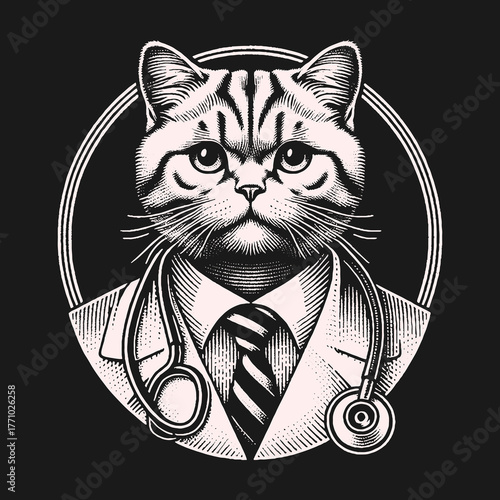 Cat Doctor Portrait: Professional Caring and Dedicated Veterinarian.