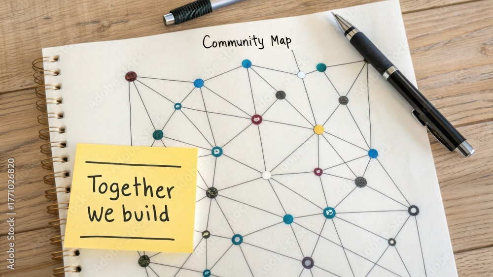 custom made wallpaper toronto digitalCommunity map showing interconnected nodes with handwritten notes for collaboration and teamwork development concepts