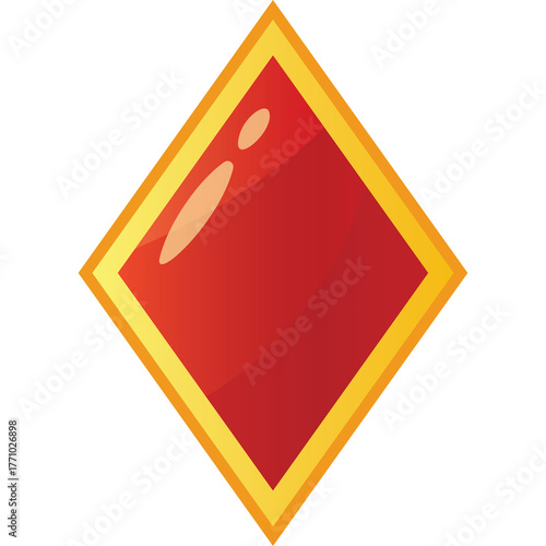 A Red Diamond Gemstone With A Golden Border On A Transparent Background